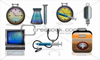 Health care concept - Collage of a set of different medical tools