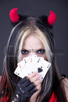 Girl playing cards
