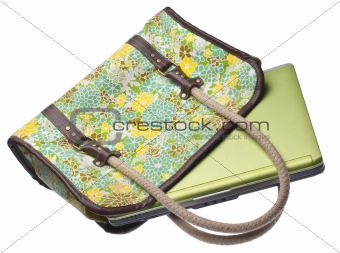 Floral Purse with Green Laptop Computer