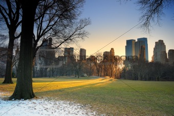 Central Park with sunset, New York City