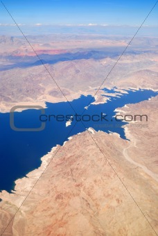 Aerial View with lake and mountains