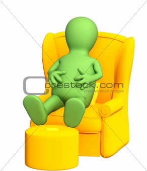 3d puppet, having a rest in a soft armchair
