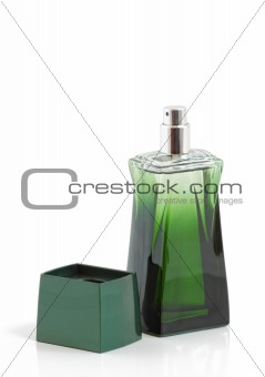 green bottle of perfume