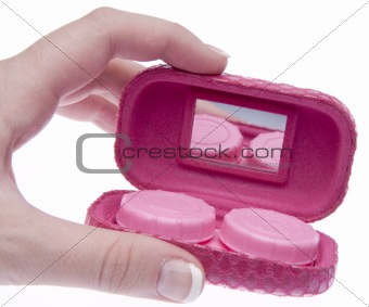 Hand Holding Travel Contact Lens Case