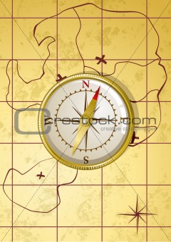 Vector golden compass on old map 