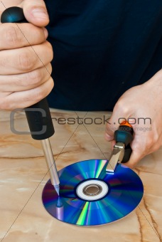 Compact disc being destroyed
