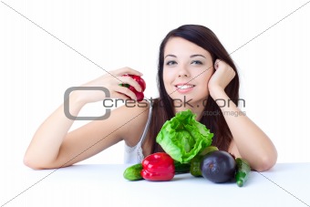 young girl with  vegetables