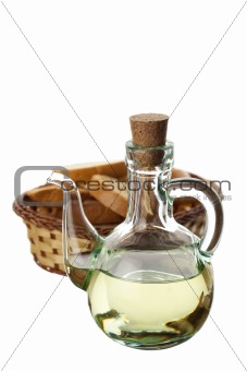 olive oil in a transparent glass and bread