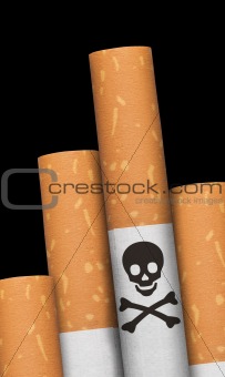 Skull and crossbones in cigarette. 
