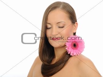 Beautiful woman with long healthy hair and pure skin with a flow