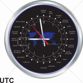Silver clock with time zones