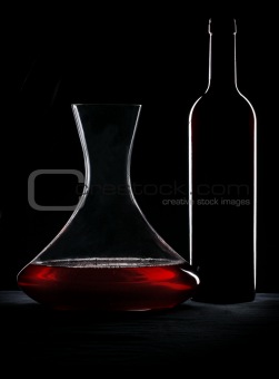 Red wine, bottle and decanter