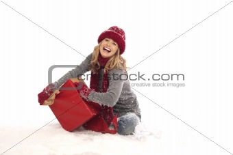 Woman unwrapping gift