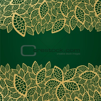 Golden leaf lace on green background