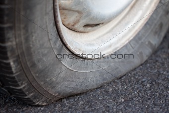 Closeup of a flat tire