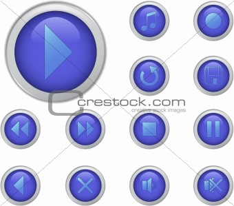 Blue media buttons set