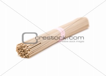 One bundle of Japanese buckwheat soba noodle; isolated on white background; 