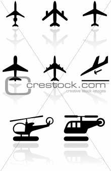 Airplane and helicopter symbol vector set.
