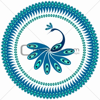 Peacock. Decorative pattern for plate.
