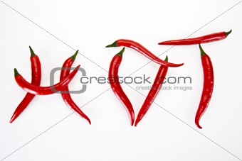 Red hot chili peppers on white background - hot