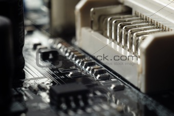 Electronic components on the printed-circuit board. Сlose-up