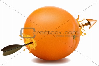 arrow going through an orange
