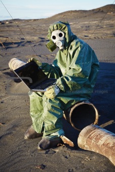 Scientist working with computer - infected area