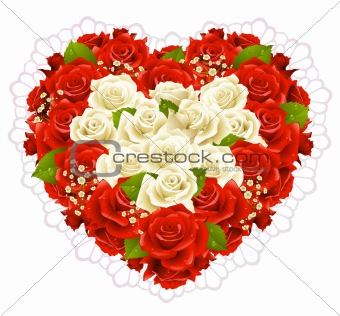 Bunch roses in the shape of heart
