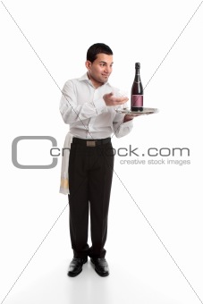Waiter presenting a bottle of alcohol