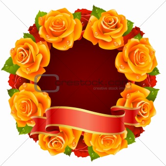 Vector orange Rose Frame in the shape of round