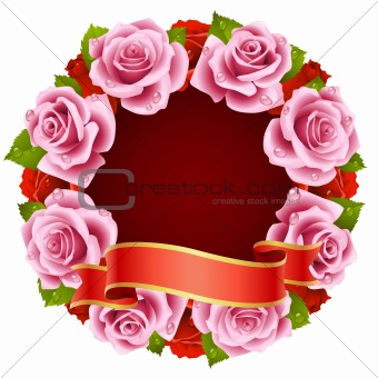 Vector pink Rose Frame in the shape of round