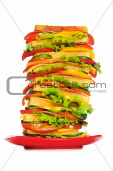 Plate with giant sandwich isolated on the white