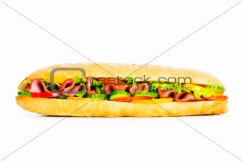 Long sandwich isolated on the white background