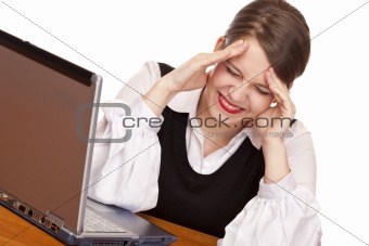 Young stressed business woman with laptop is stressed