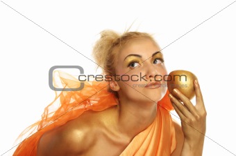 Beautiful woman with gold apple