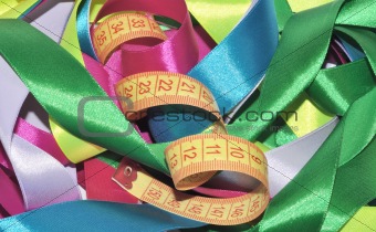 multicolor ribbons and measuring tape