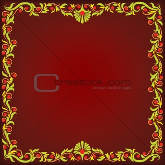 abstract dark red background with floral ornament