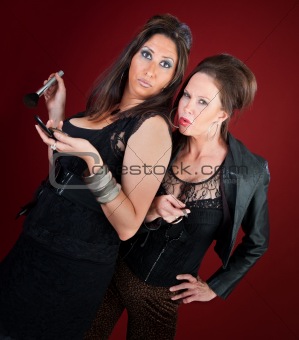 Two Jersey style housewives women do makeup and nails