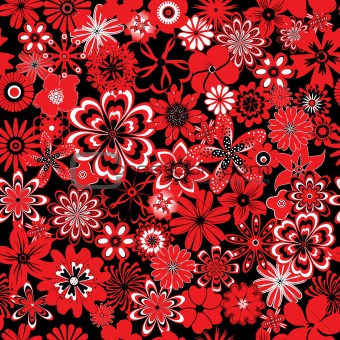 Seamless red and black flowers