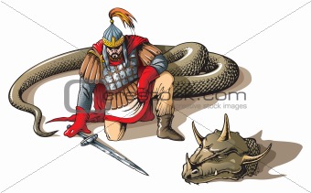 Warrior and a giant snake