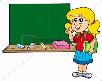 Advising school girl with blackboard