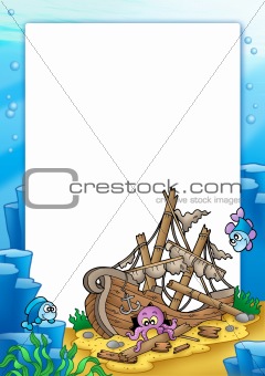 Frame with shipwreck in sea