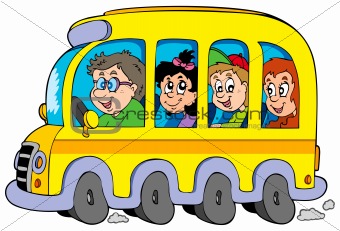 Cartoon school bus with kids