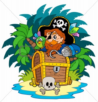 Small island and pirate with hook