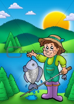 Small fisherman with fish