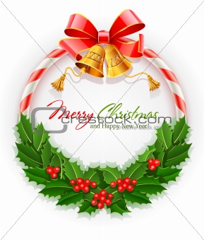 christmas wreath with bow and gold bells