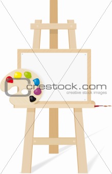 Wooden easel with a empty canvas