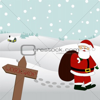 Santa is walking through the snow