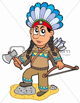 Indian boy with axe and bow