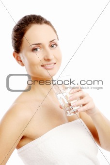 young beautiful woman on  white